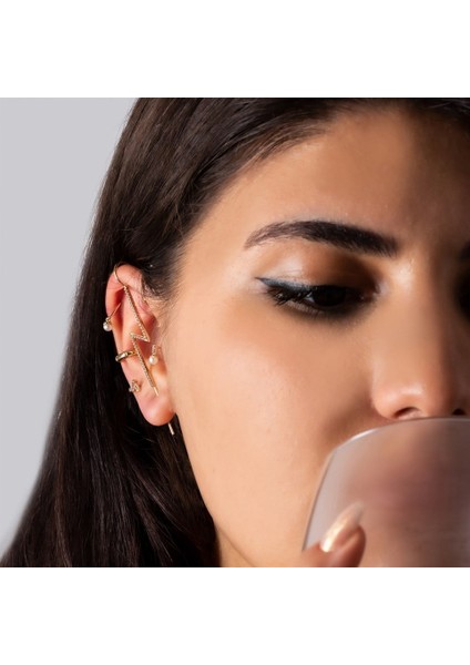 14 Ayar Altın Baget Taşlı ve Incili Minimal Tragus Piercing modelleri
