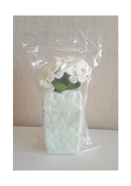 Dahil,vazo Dahil,vazoda Çiçek,beyaz Yapay Çiçek,vazo Dekoratif Çiçekli Su Yeşili 7X7X17CM