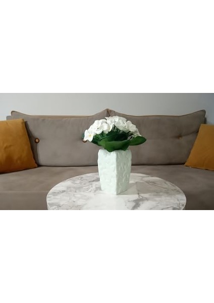 Dahil,vazo Dahil,vazoda Çiçek,beyaz Yapay Çiçek,vazo Dekoratif Çiçekli Su Yeşili 7X7X17CM