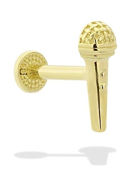 14 Ayar Altın Mikrofon Motifli Minimal Tragus Piercing