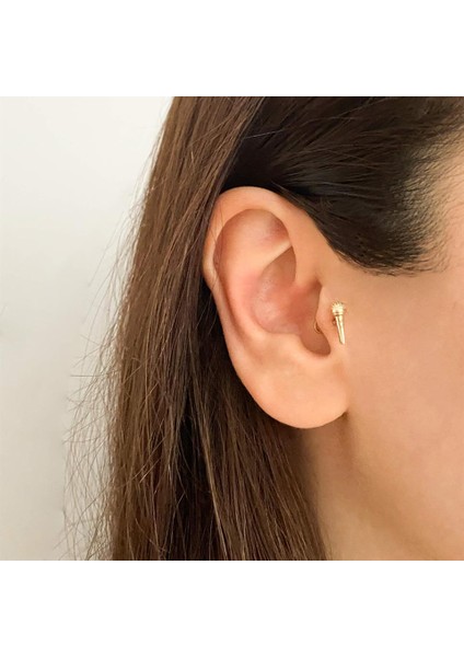 14 Ayar Altın Mikrofon Motifli Minimal Tragus Piercing