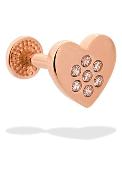 14 Ayar Altın Taşlı Kalp Motifli Minimal Tragus Piercing