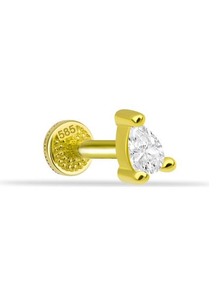 14 Ayar Altın Damla Tektaş Minimal Tragus Piercing