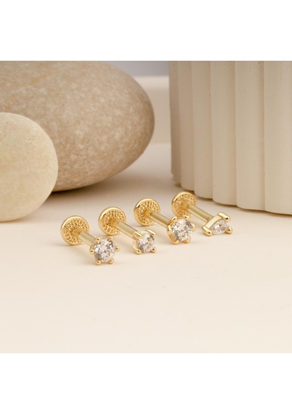 14 Ayar Altın Damla Tektaş Minimal Tragus Piercing modelleri