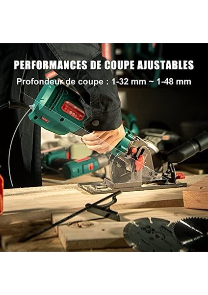 Daire Testeresi, Hychıka 750W Daire Testere 3500U, 6 Testere Bıçağı (115 ve 125 Mm), Lazer Kılavuz ve Kılavuz Ray, Maksimum Kesme Derinliği 48 mm (90°)/32 mm (45°), Yumuşak Metal,fayans Vb. modelleri