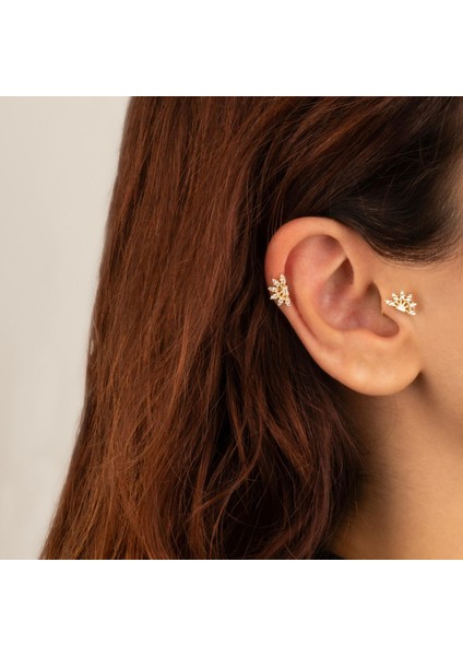 14 Ayar Altın Taşlı Minimal Minimal Tragus Piercing