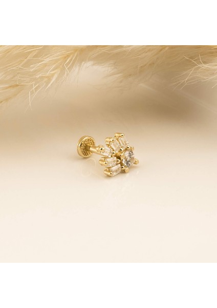 14 Ayar Altın Baguette Tragus Piercing modelleri