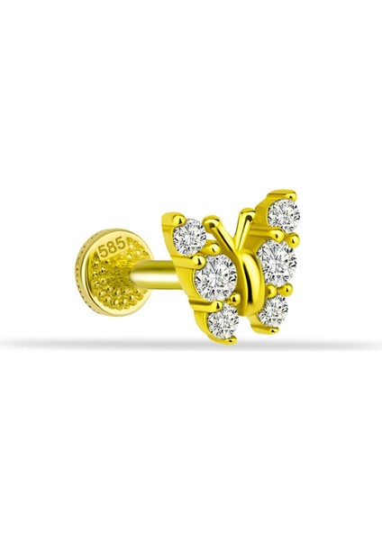 14 Ayar Altın Taşlı Kelebek Tragus Piercing
