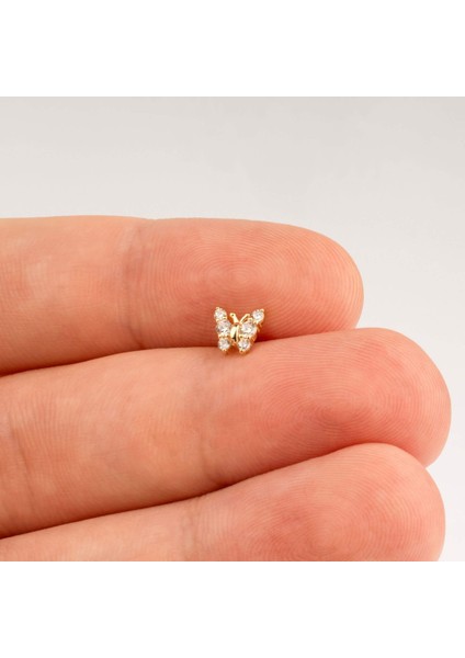 14 Ayar Altın Taşlı Kelebek Tragus Piercing