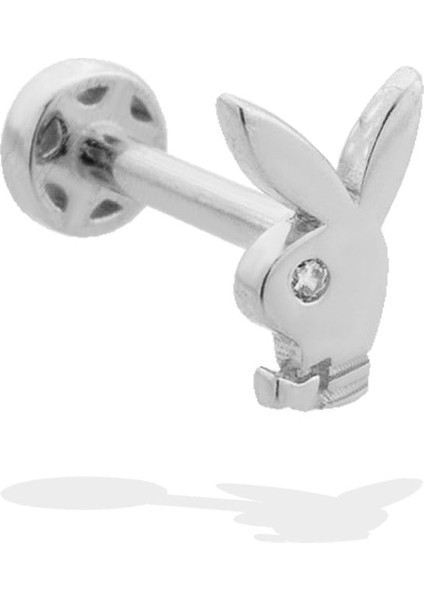14 Ayar Altın Taşlı Playboy Tavşan Motifli Minimal Tragus Piercing