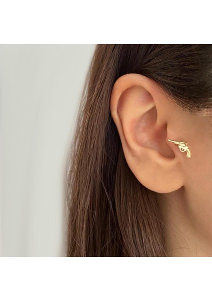 14 Ayar Altın Tabanca Motifli Minimal Tragus Piercing fiyatları