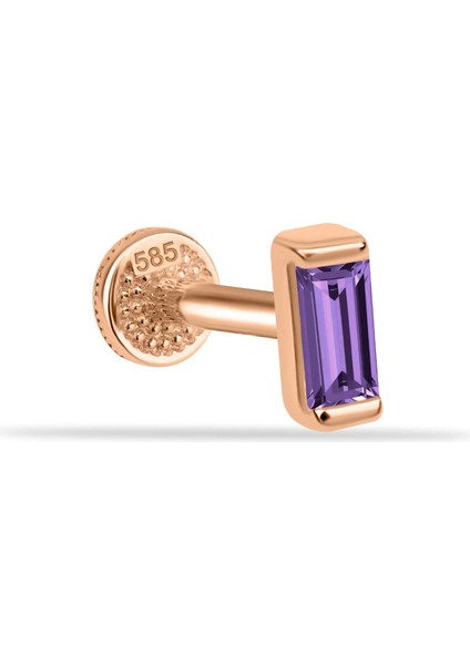 14 Ayar Altın Mor Baget Taşlı Minimal Tragus Piercing