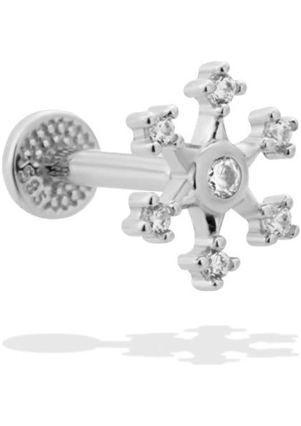 14 Ayar Altın Taşlı Kar Tanesi Minimal Tragus Piercing