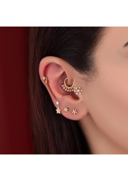 14 Ayar Altın Taşlı Kar Tanesi Minimal Tragus Piercing