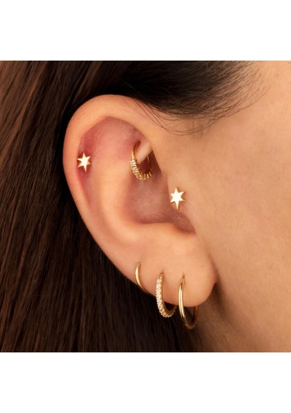 14 Ayar Altın Kayan Yıldız Minimal Tragus Piercing