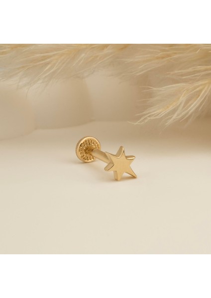 14 Ayar Altın Kayan Yıldız Minimal Tragus Piercing