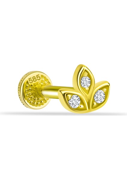 14 Ayar Altın Taşlı Lotus Motifli Tragus Minimal Piercing