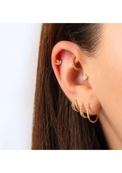 14 Ayar Altın Taşlı Lotus Motifli Tragus Minimal Piercing