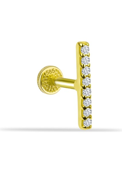 14 Ayar Altın 8 Taşlı Minimal Tragus Piercing