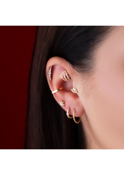 14 Ayar Altın Taşlı Minimal Tragus Piercing