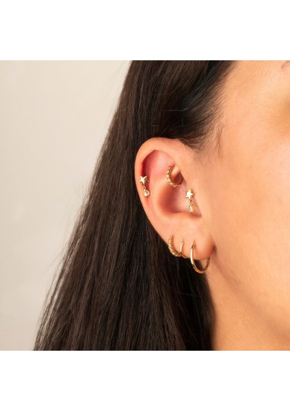 14 Ayar Altın Yıldızlı Damla Taş Sallantılı Minimal Tragus Piercing