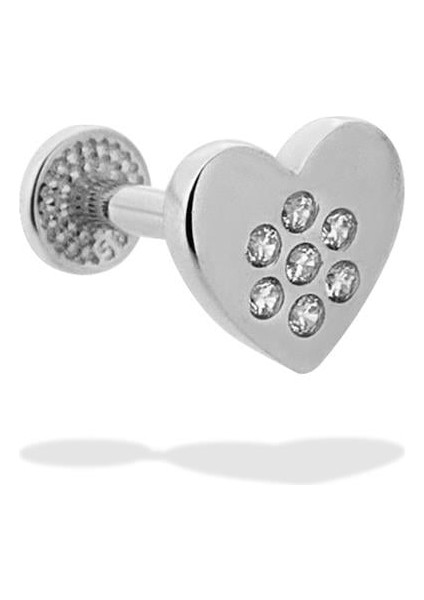 14 Ayar Altın Taşlı Kalp Motifli Minimal Tragus Piercing