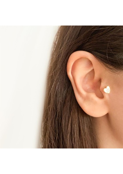 14 Ayar Altın Taşlı Kalp Motifli Minimal Tragus Piercing fiyatları