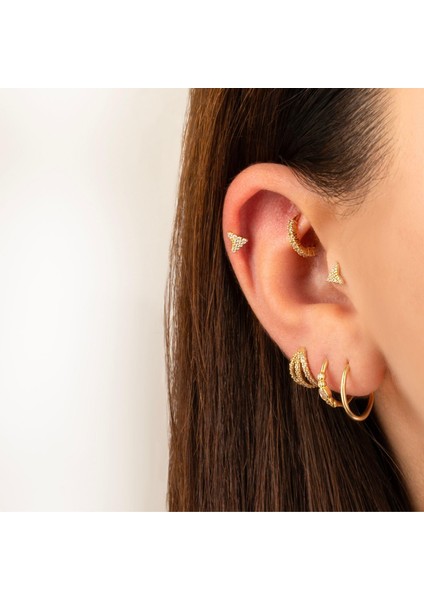 14 Ayar Altın Taşlı Boomerang Minimal Tragus Piercing