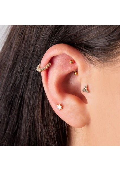 14 Ayar Altın Taşlı Boomerang Minimal Tragus Piercing