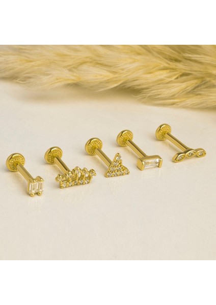 14 Ayar Altın Taşlı Boomerang Minimal Tragus Piercing