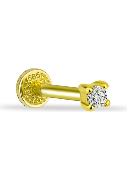14 Ayar Altın Tektaş Motifli Minimal Tragus Piercing