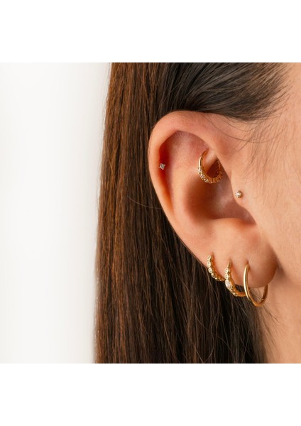 14 Ayar Altın Tektaş Motifli Minimal Tragus Piercing