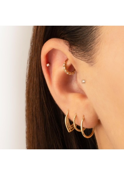14 Ayar Altın Tektaş Motifli Minimal Tragus Piercing