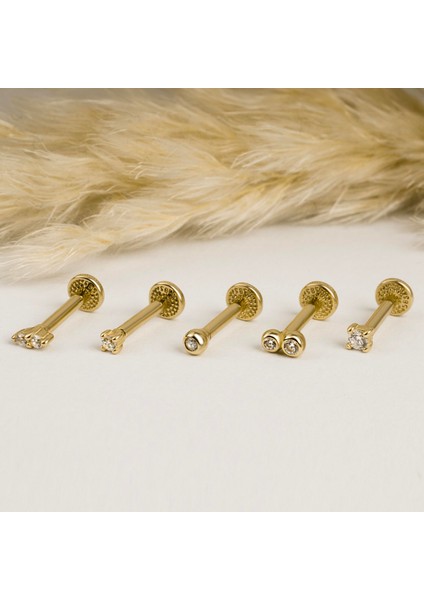 14 Ayar Altın Tektaş Motifli Minimal Tragus Piercing