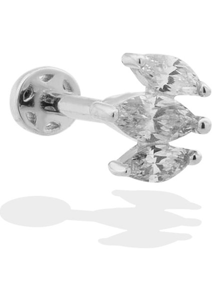 14 Ayar Altın Üç Markiz Taşlı Minimal Tragus Piercing