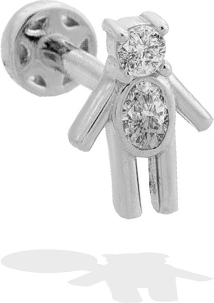 14 Ayar Altın Taşlı Ayıcık Motifli Minimal Tragus Piercing