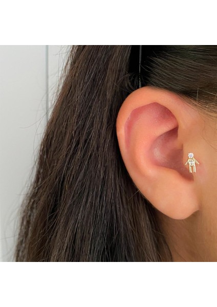 14 Ayar Altın Taşlı Ayıcık Motifli Minimal Tragus Piercing fiyatları
