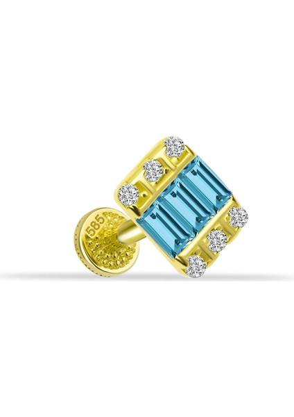 14 Ayar Altın Aqua Taşlı Minimal Tragus Piercing