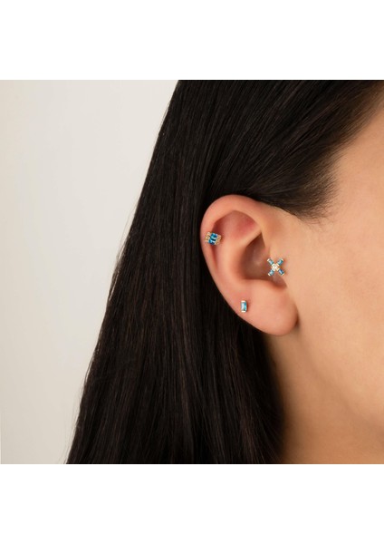 14 Ayar Altın Aqua Taşlı Minimal Tragus Piercing