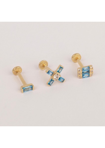 14 Ayar Altın Aqua Taşlı Minimal Tragus Piercing