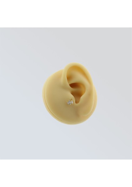 14 Ayar Altın Üç Markiz Taşlı Minimal Tragus Piercing