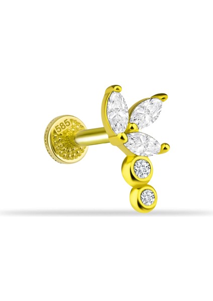 14 Ayar Altın Markis Taşlı Lotus Minimal Tragus Piercing