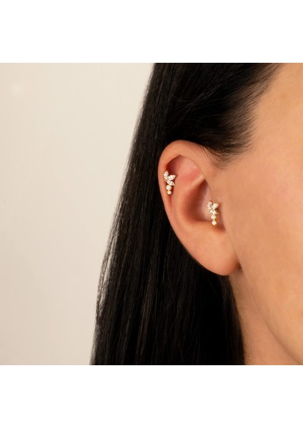 14 Ayar Altın Markis Taşlı Lotus Minimal Tragus Piercing
