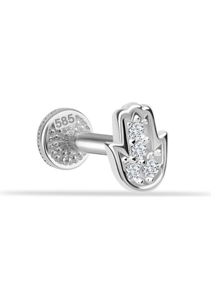 14 Ayar Altın Taşlı Fatma Ana Eli Minimal Tragus Piercing