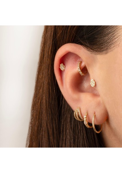 14 Ayar Altın Taşlı Fatma Ana Eli Minimal Tragus Piercing