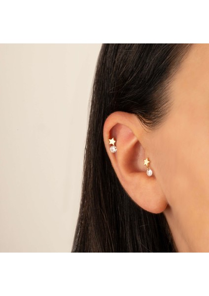14 Ayar Altın Taş Sallantılı Yıldız Minimal Tragus Piercing fiyatları