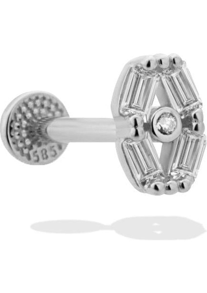 14 Ayar Altın Baget Taşlı Minimal Tragus Piercing