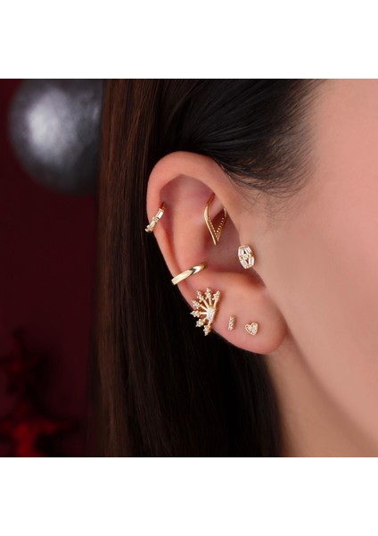 14 Ayar Altın Baget Taşlı Minimal Tragus Piercing