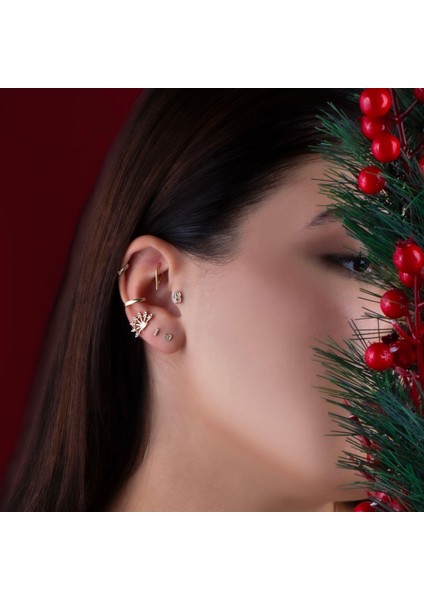 14 Ayar Altın Baget Taşlı Minimal Tragus Piercing