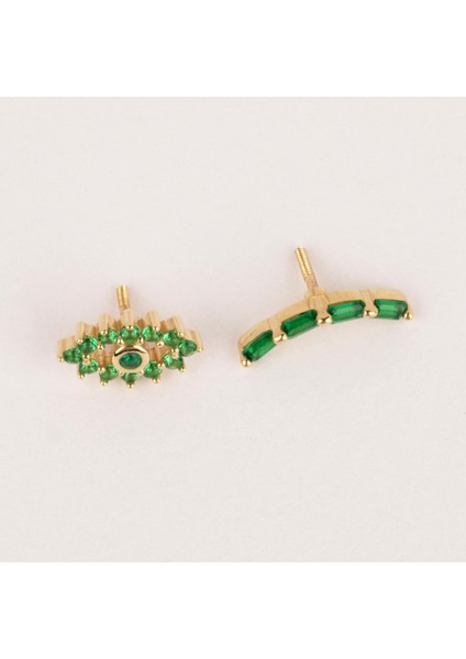 14 Ayar Altın Yeşil Taşlı Göz Minimal Tragus Piercing